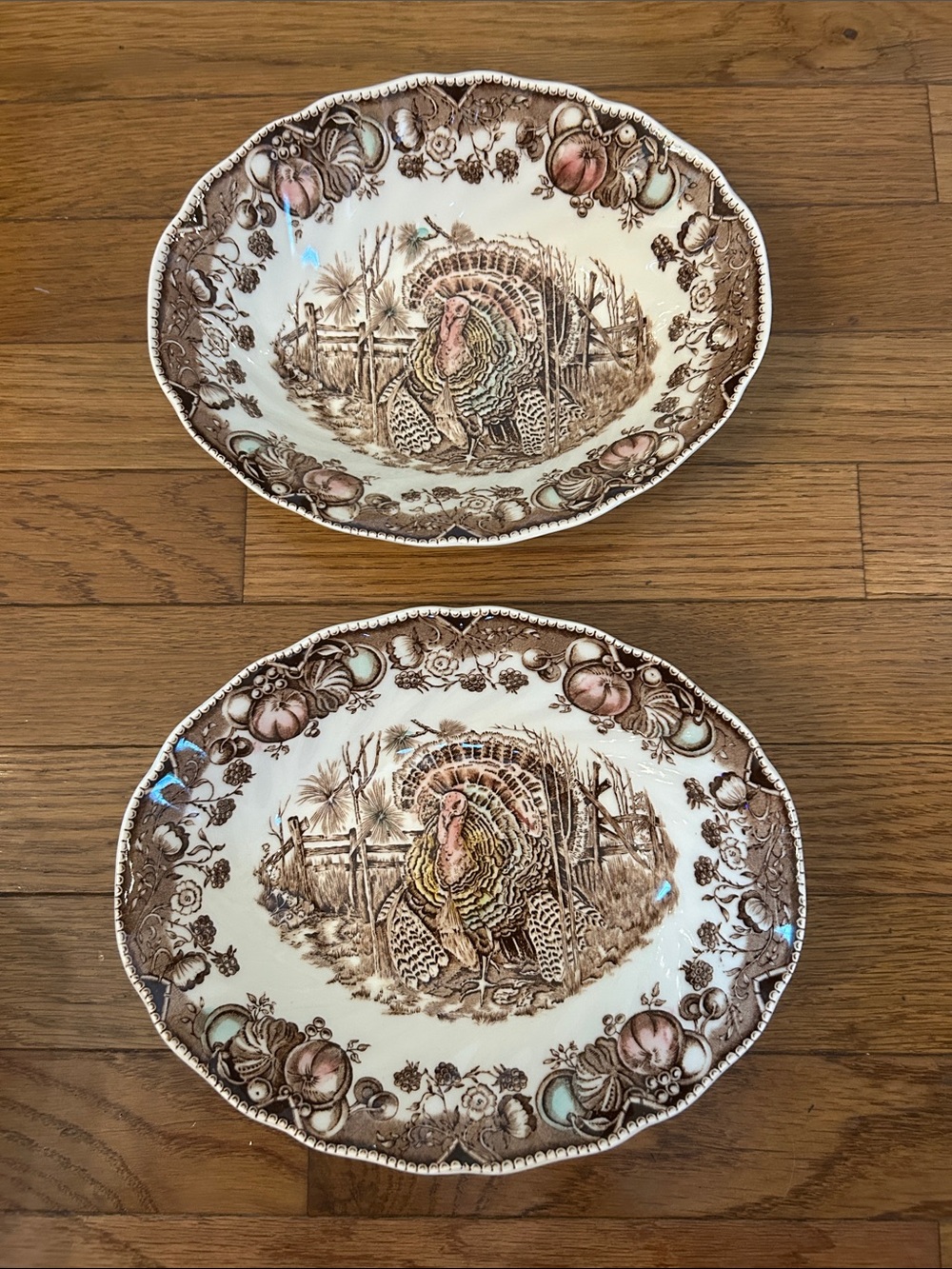 Johnson Brothers Brown and Cream Turkey Transferware Serving Bowls set of 2